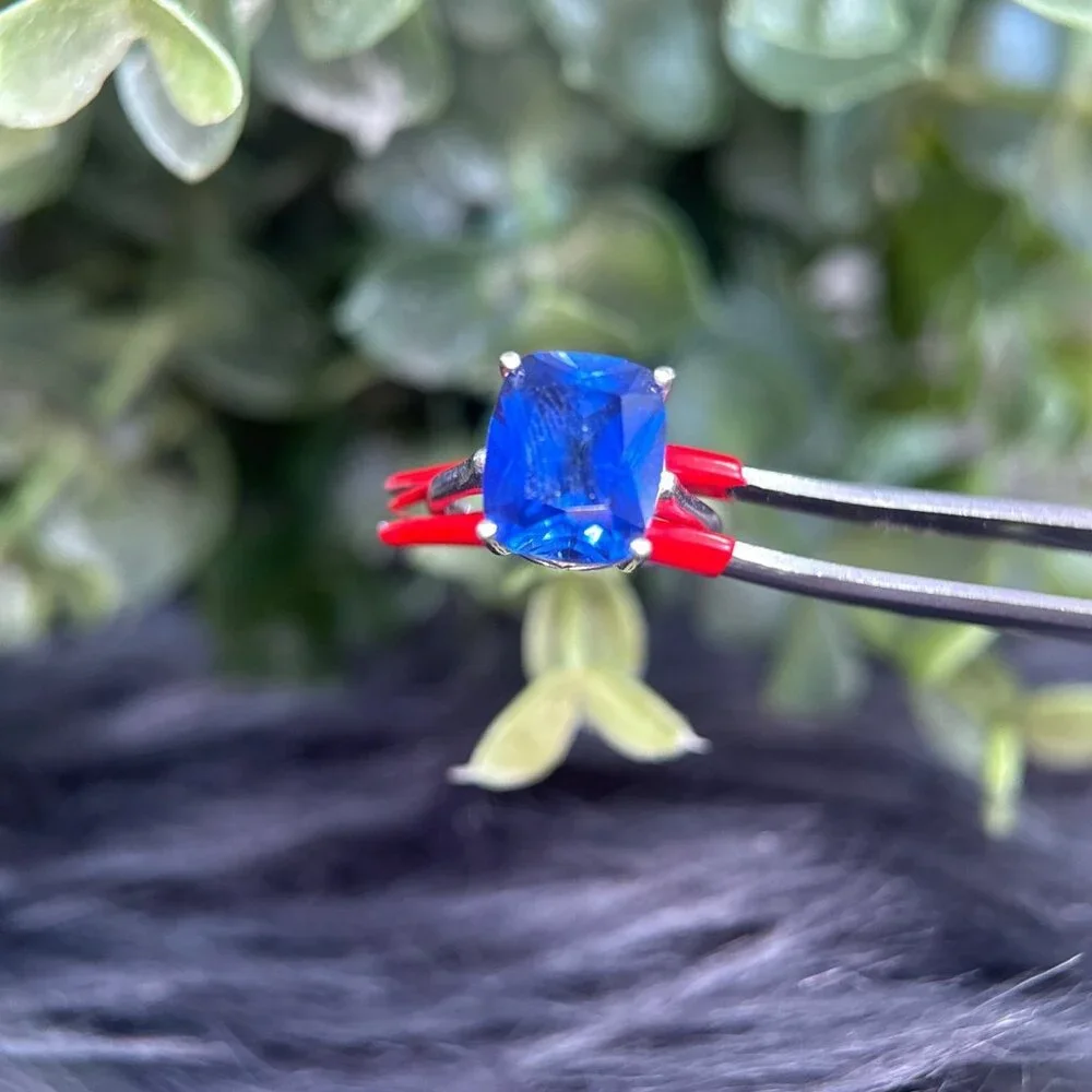 ️925 Sterling Silver Navy Blue Color Stone‎ Ring